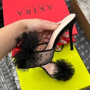 Steve Madden Black Mesh Heels with Floral Accents